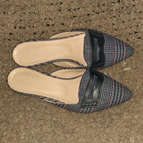 J. CREW-Blue Plaid Tweed-Penny Loafer-Pointed Toe-Slides-Slip-On-SZ 7-Excellent - Picture 6 of 7
